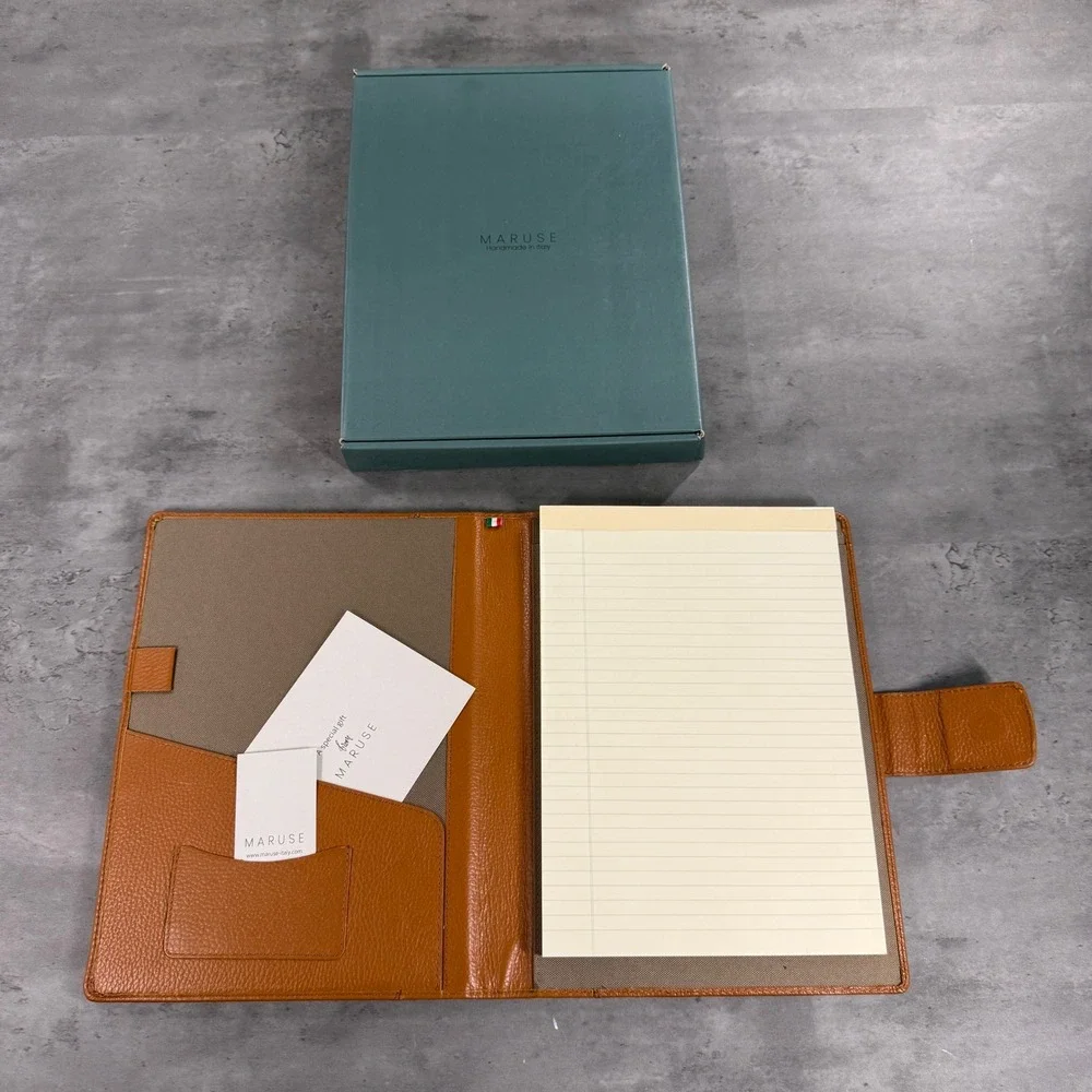 Maruse Portfolio Handmade Grained Rope Brown Leather Tan Magnetic Closure Italy